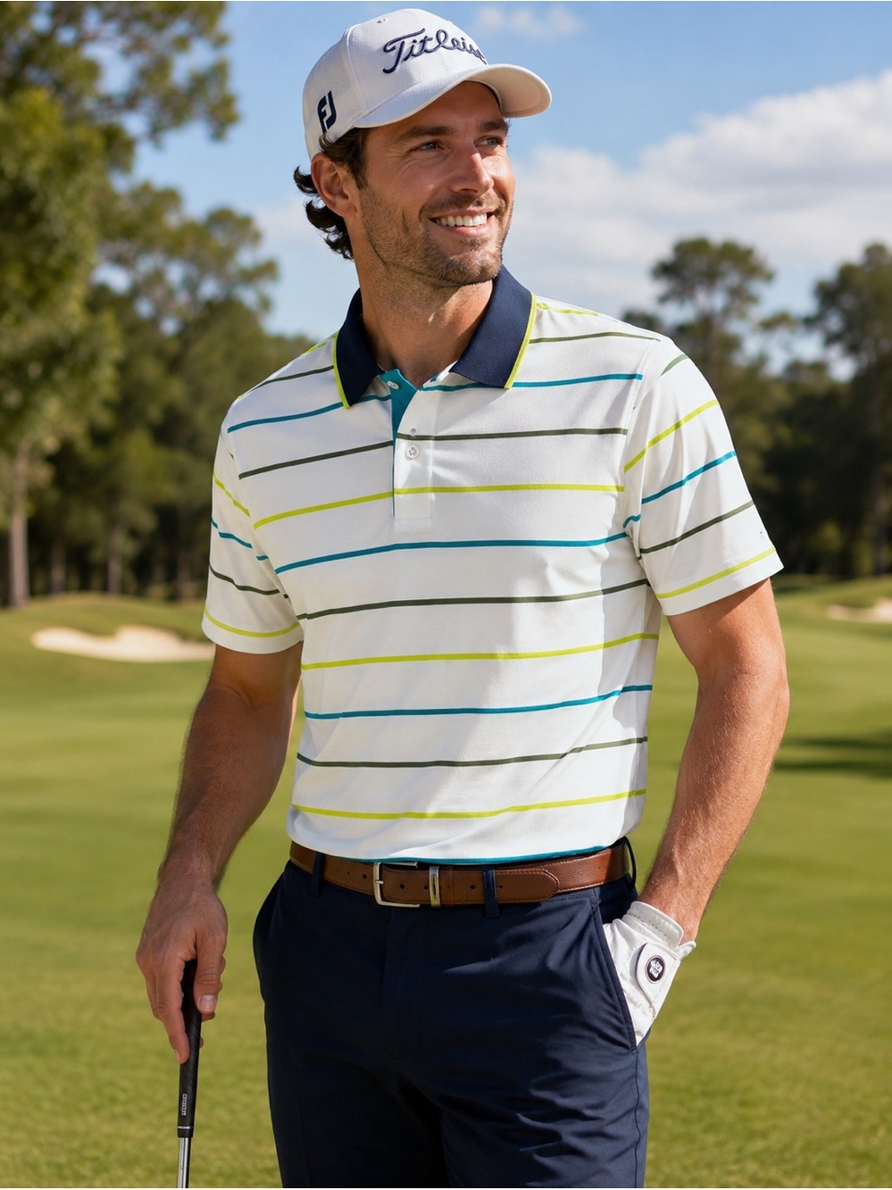 G/FORE Men’s Stripe Golf Polo short sleeve Shirt-MED
